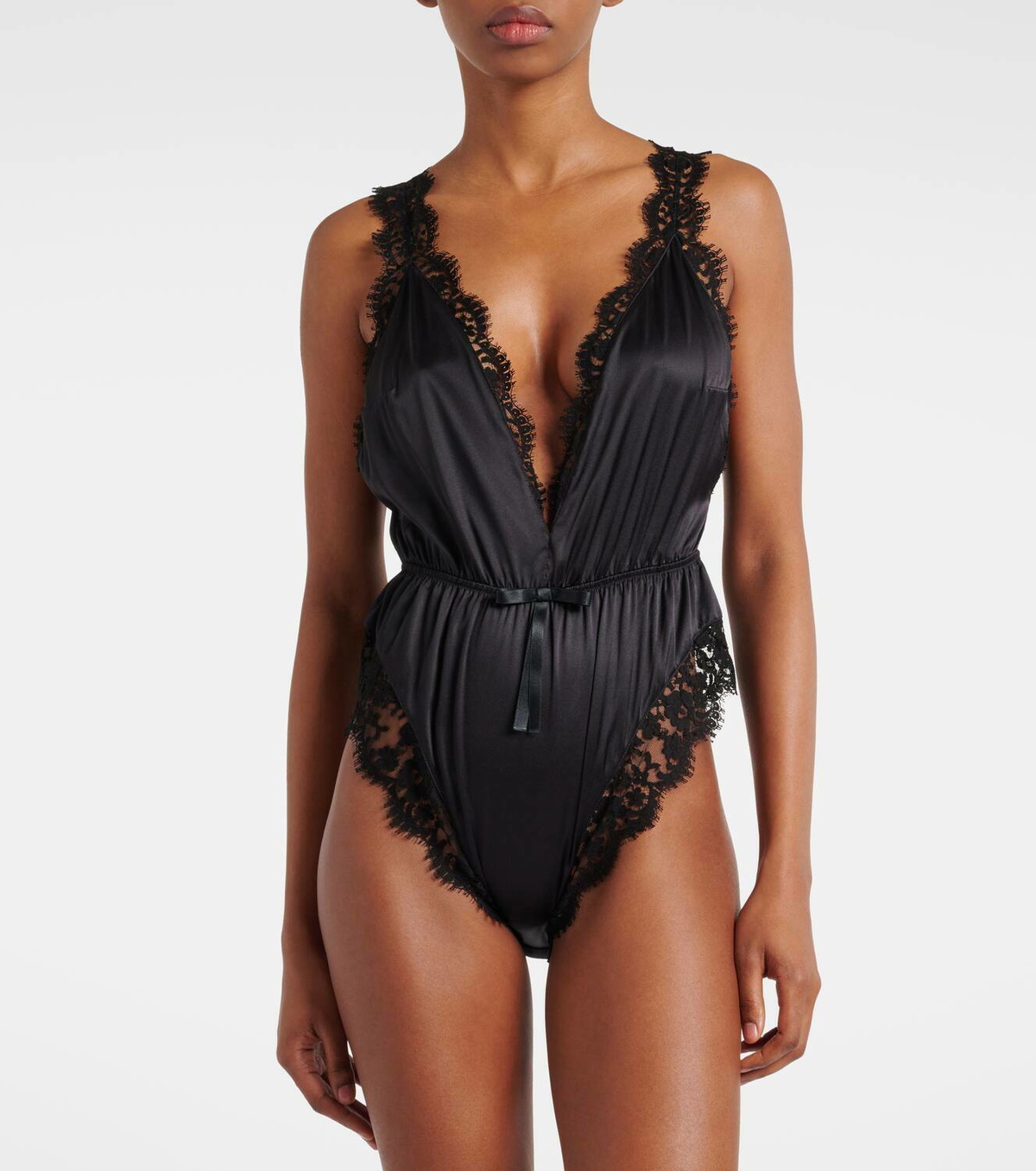 Dolce&Gabbana Lace-trimmed silk-blend satin bodysuit