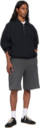 Solid Homme Black Half Zip Up Band Neck Sweatshirt