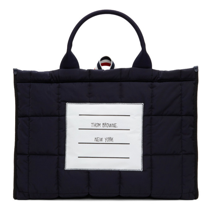 Photo: Thom Browne Navy Quilted RWB Loop Squared Tote