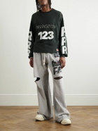 RRR123 - Logo-Print Embroidered Cotton-Jersey T-Shirt - Black