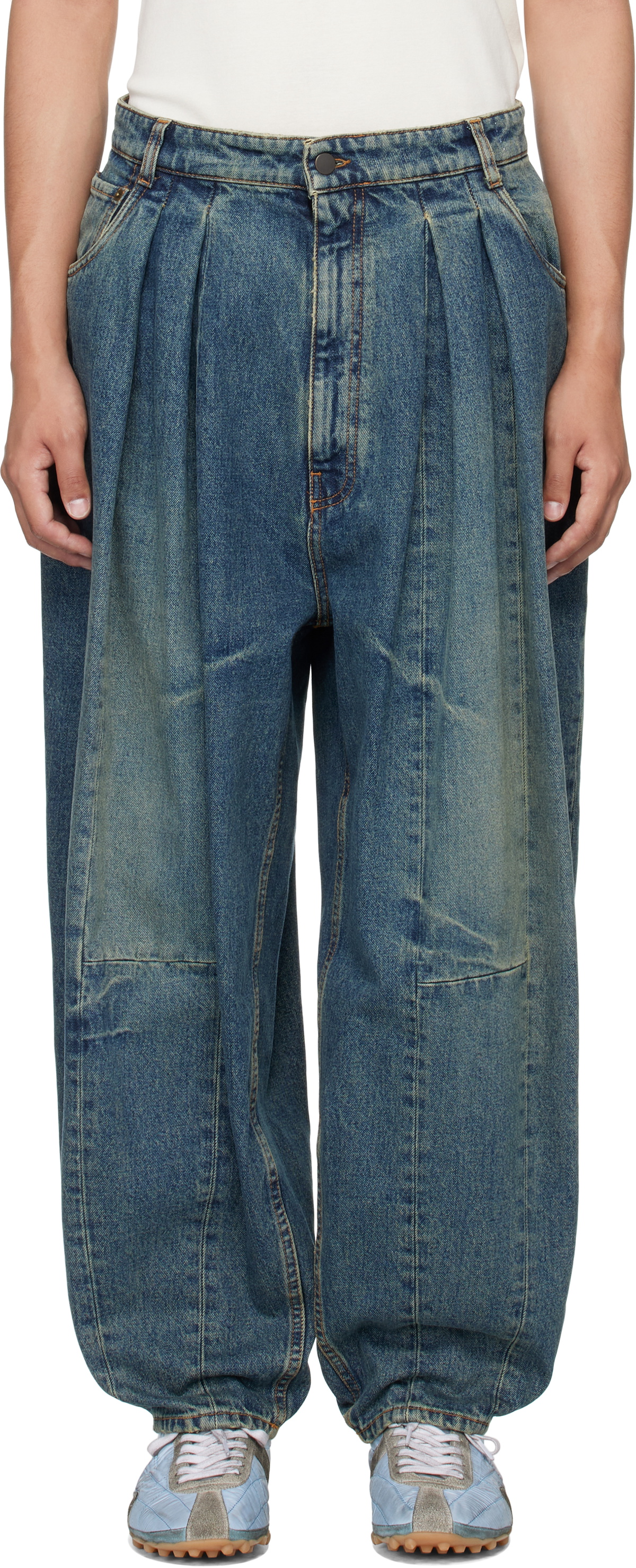 Hed Mayner Blue Pleated Jeans Hed Mayner