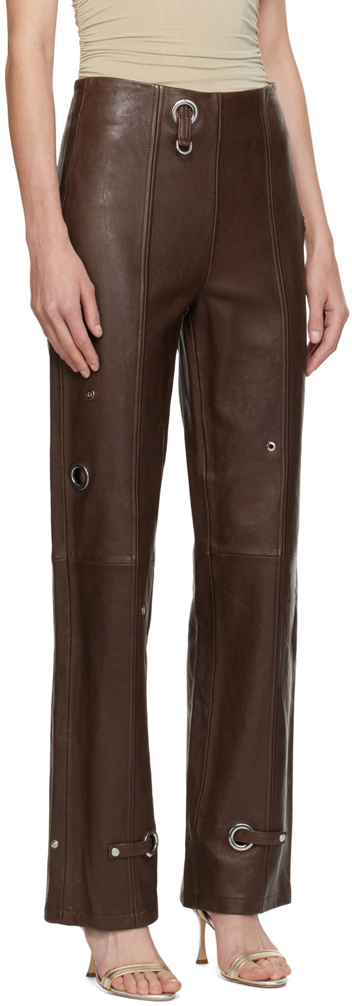 送料無料◆2025新品  Potts Saks Brown Potts Saks Pants Leather Bonnie パンツ