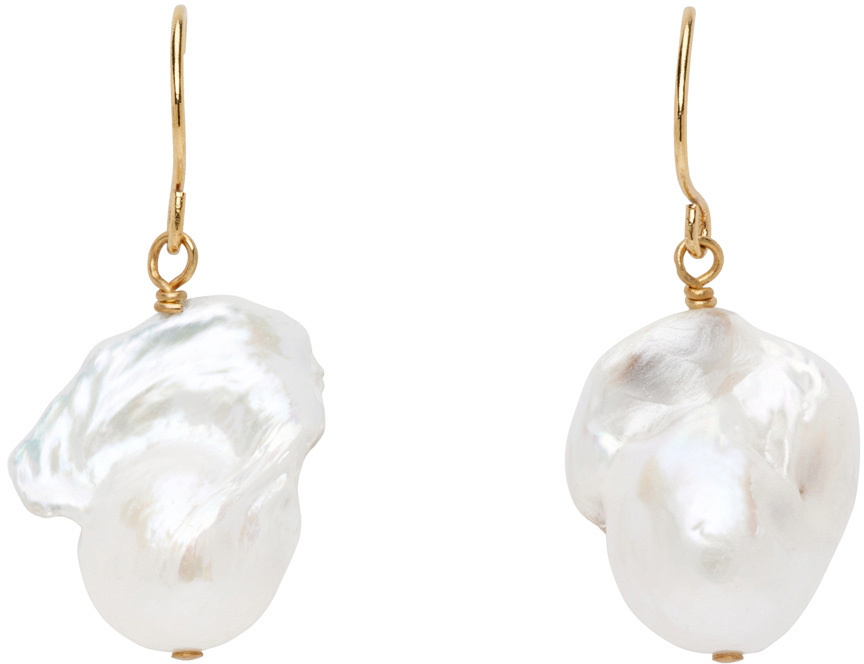 Jil Sander Gold Pearl Grainy Earrings