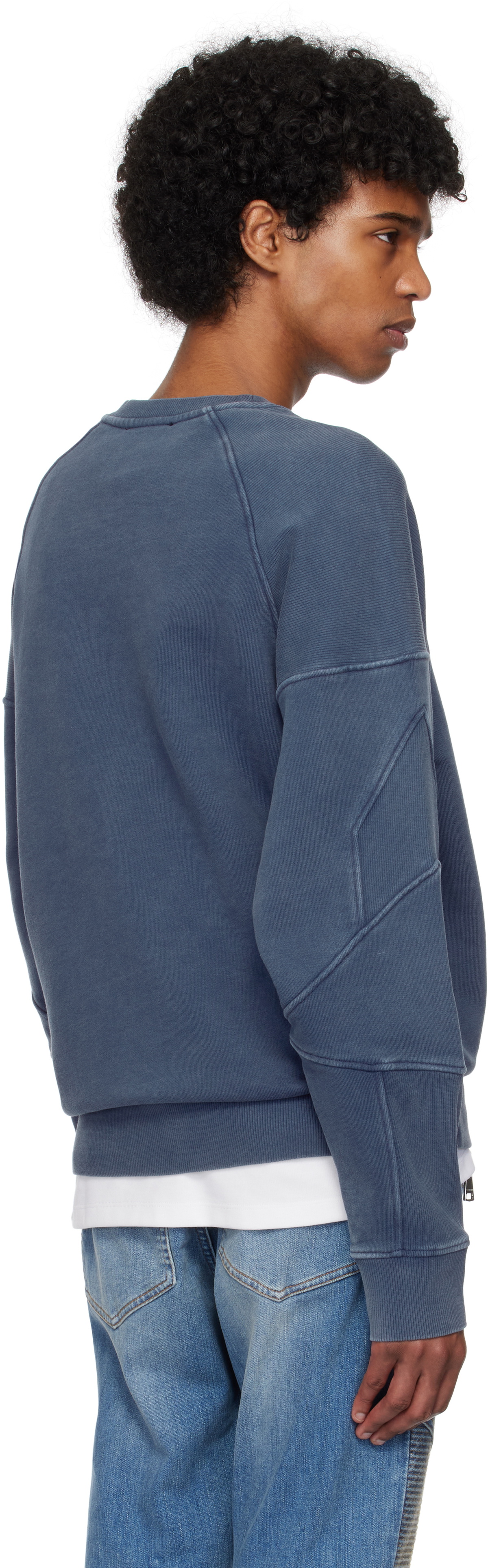 Balmain Navy Ribbed Coin Embroidery Sweatshirt