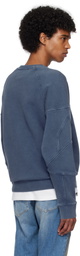Balmain Navy Ribbed Coin Embroidery Sweatshirt
