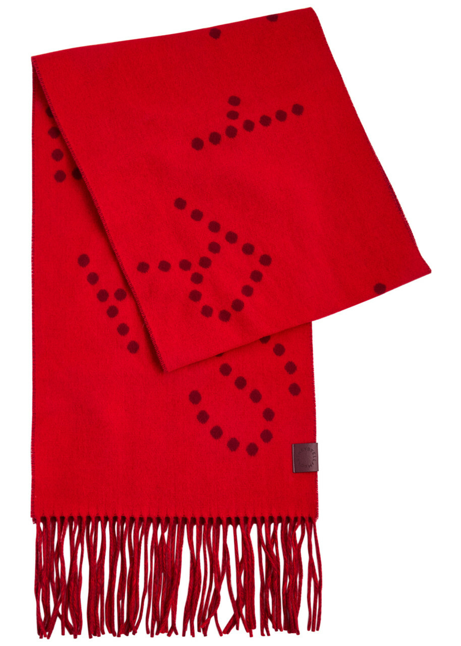 Stella Mccartney Logo-intarsia Reversible Wool Scarf - Red - One Size