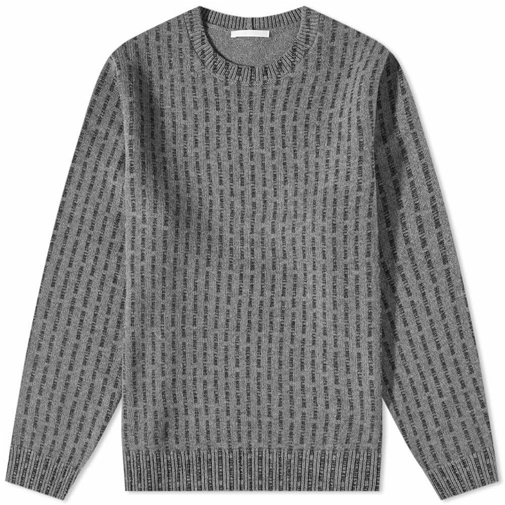 Photo: Helmut Lang Men's All Over Logo Intarsia Crew Knit in Cinder