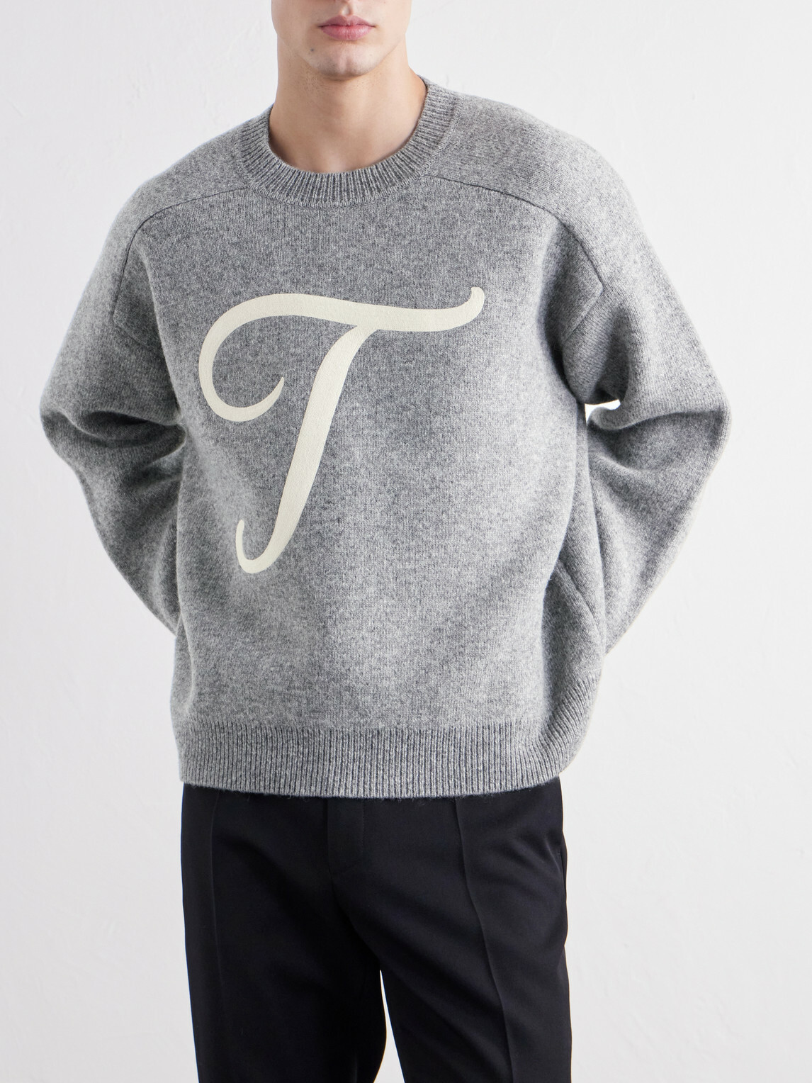TOTEME - Logo-Embroidered Wool-Blend Sweater - Gray