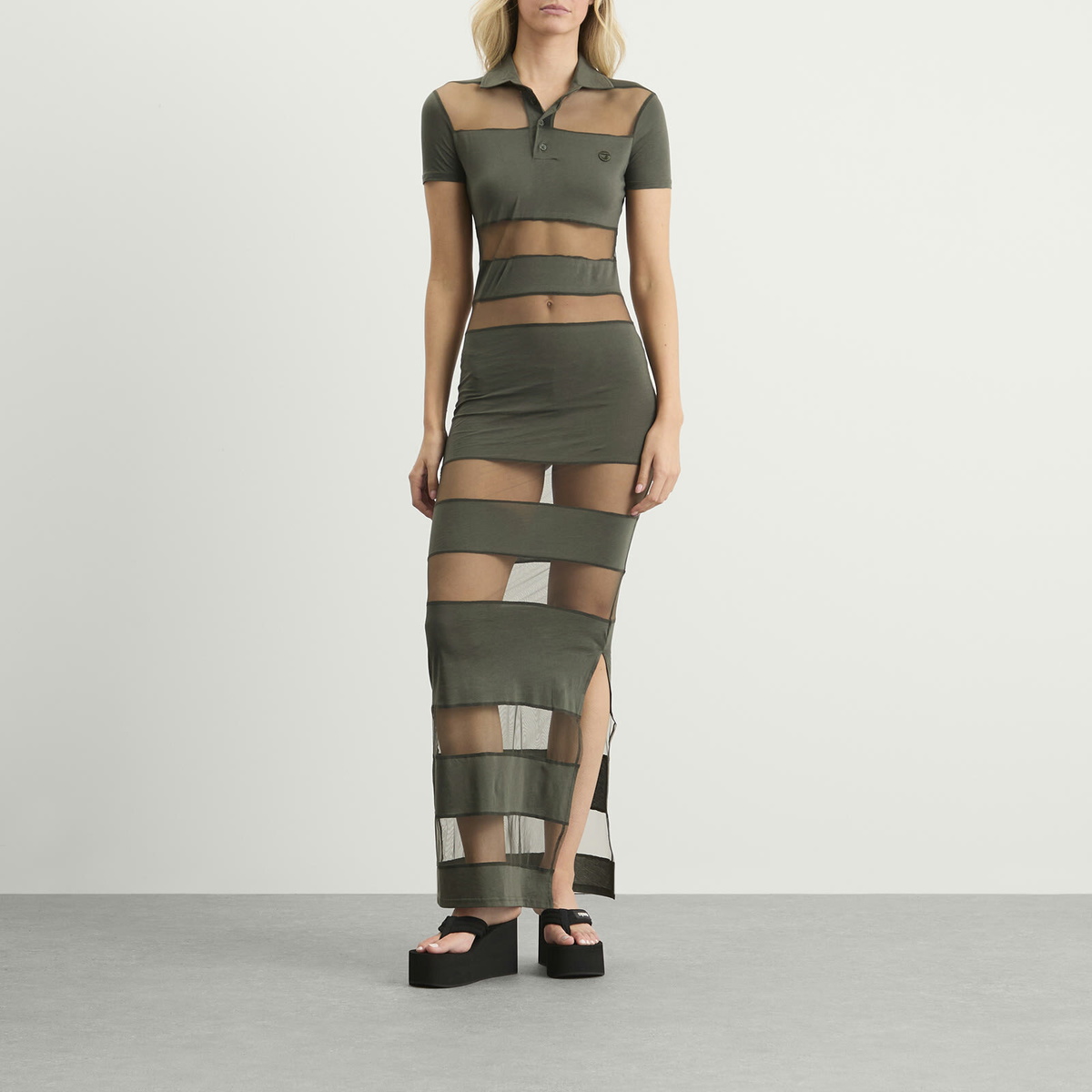 Coperni Women's Striped Sheer Polo Dress in Green