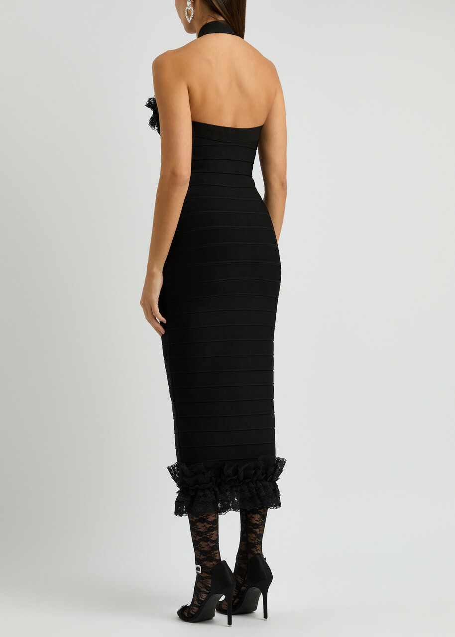 Self-portrait X Christopher Kane Lace-trimmed Midi Dress Black