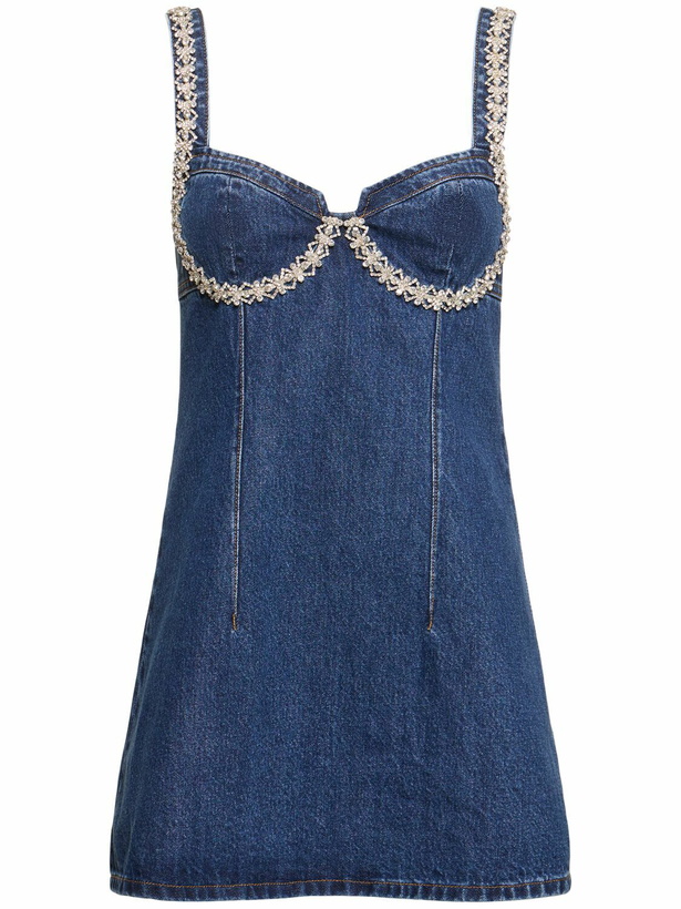 Photo: SELF-PORTRAIT Embellished Cotton Denim Mini Dress