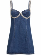 SELF-PORTRAIT Embellished Cotton Denim Mini Dress