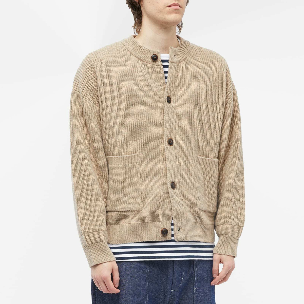Premium Fleece Over Cardigan【S-M】【美品】 FrizmWORKS Men's Heavy Wool Round Cardigan in Oatmeal FrizmWORKS