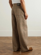 LOEWE - Leather-Trimmed Prince of Wales Checked Wool Trousers - Neutrals