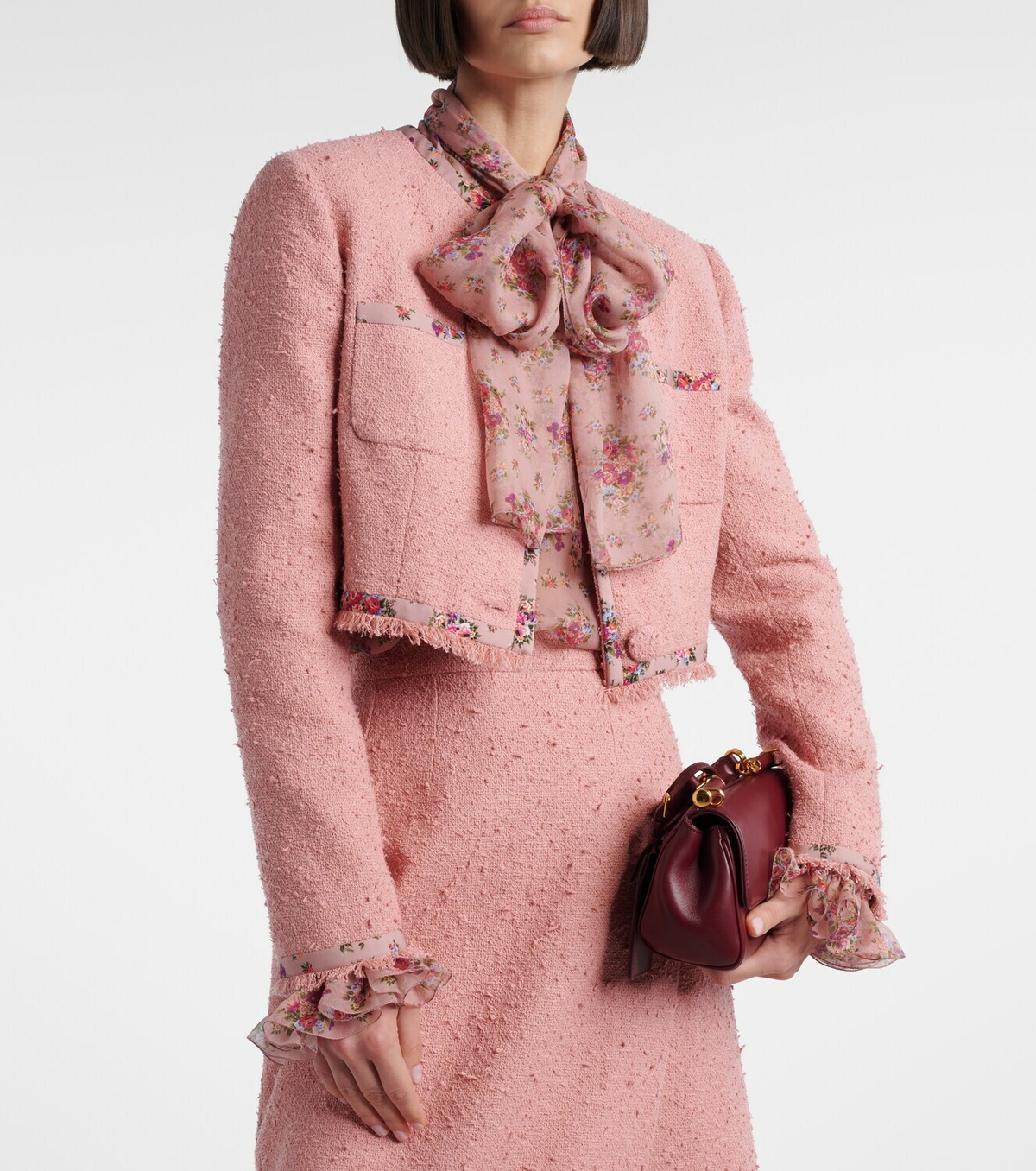 Dolce&Gabbana Floral cropped cotton-blend tweed jacket