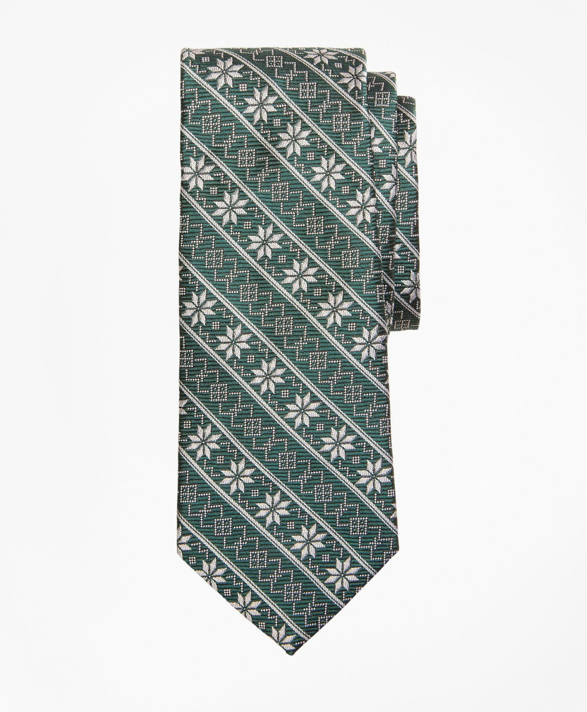 Brooks Brothers Boys Snowflake Print Tie | Green