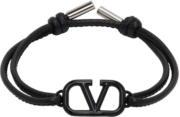 Photo: Valentino Garavani Black Leather VLogo Signature Bracelet