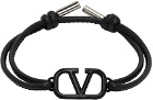 Valentino Garavani Black Leather VLogo Signature Bracelet
