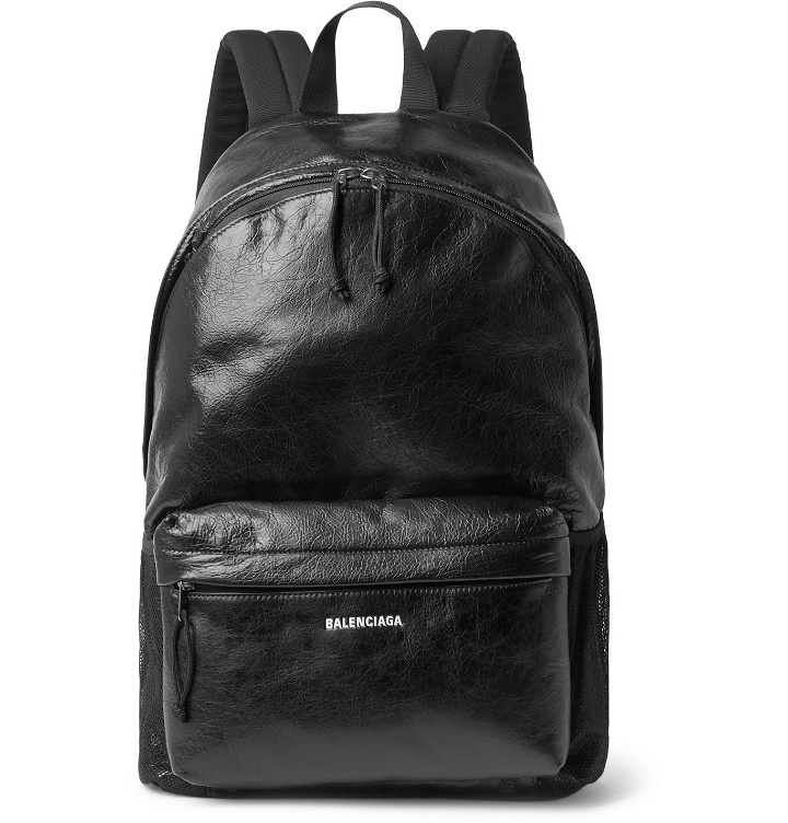 Photo: Balenciaga - Arena Logo-Print Crinkled-Leather Backpack - Black