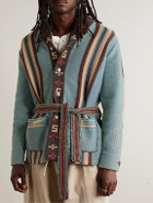 RRL - Shawl-Collar Belted Indigo-Dyed Cotton-Blend Jacquard Cardigan - Blue