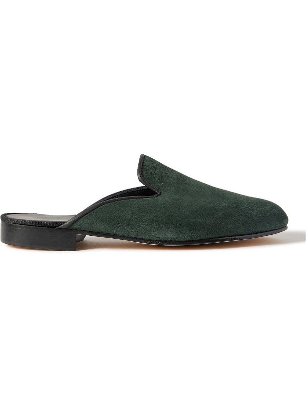 Photo: George Cleverley - Leather-Trimmed Suede Backless Loafers - Green