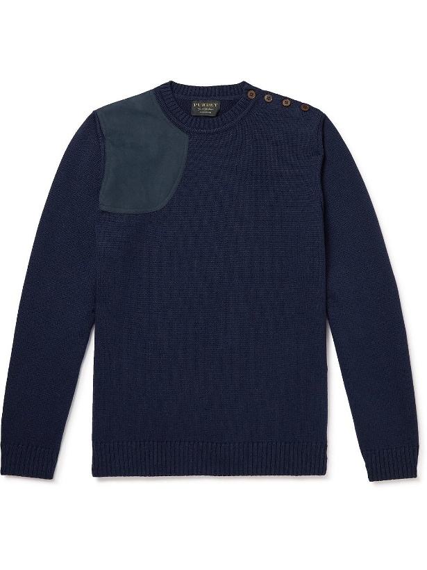Photo: Purdey - Alcantara-Trimmed Wool Sweater - Blue