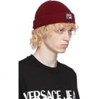Versace Jeans Couture Red Rib Knit Logo Beanie