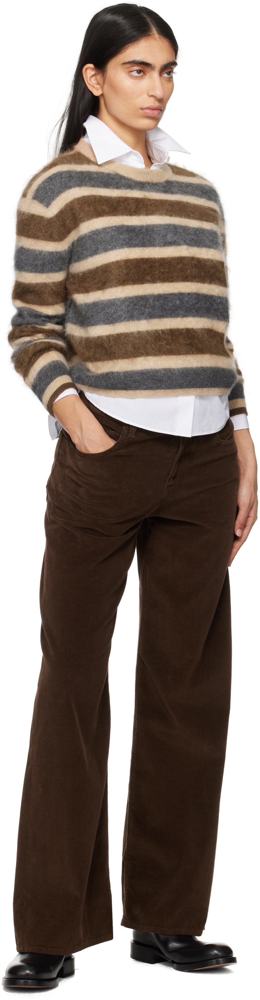 Guest in Residence Brown & Gray Grizzly Stripe Crew Sweater