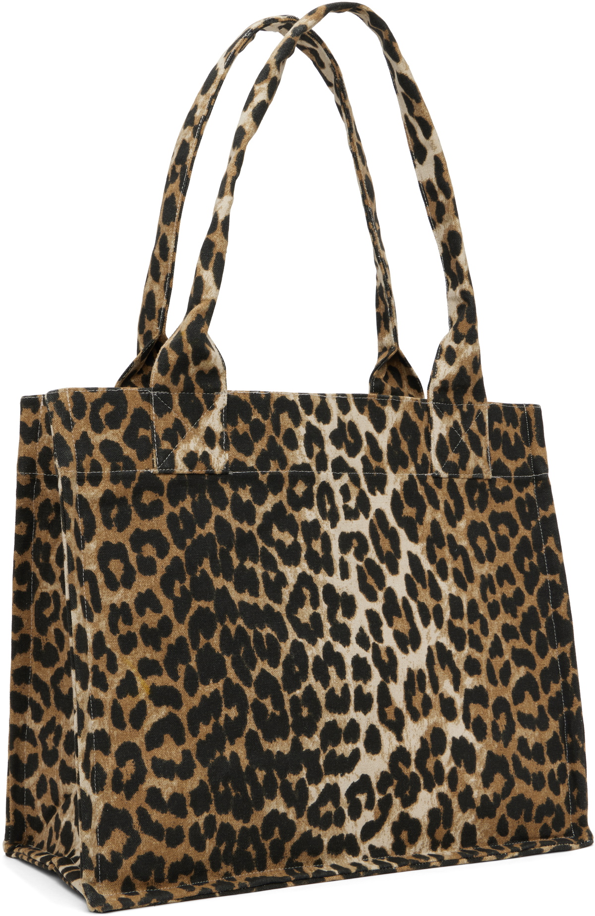 GANNI Beige Leopard-Print Canvas Tote