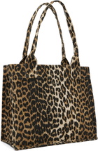 GANNI Beige Leopard-Print Canvas Tote