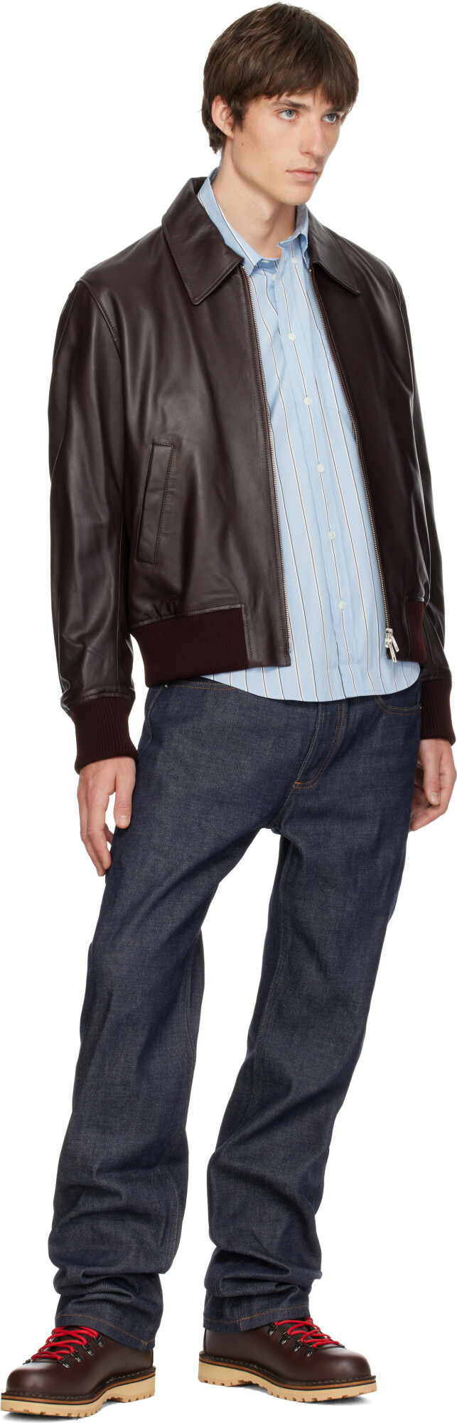 AMI Paris Brown Lamb Leather Zipped Jacket