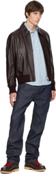 AMI Paris Brown Lamb Leather Zipped Jacket