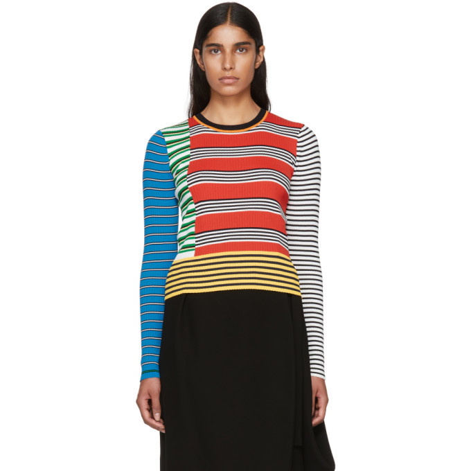 Enfold Red Multi Border Stripe Rib Sweater Enfold