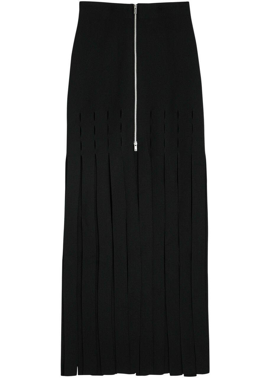 Nanushka Triana Fringed Knitted Midi Skirt Black