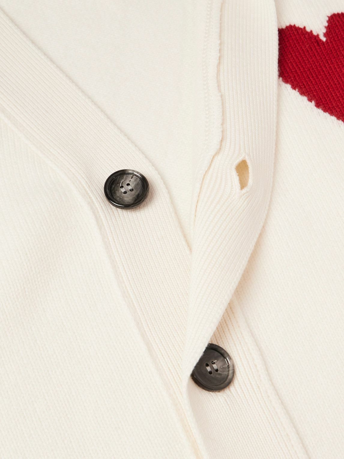 AMI PARIS - Logo-Intarsia Merino Wool Cardigan - Neutrals