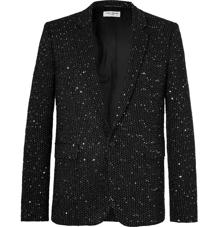 Photo: SAINT LAURENT - Slim-Fit Sequin-Embellished Woven Blazer - Black