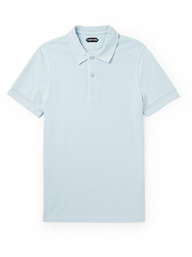Photo: TOM FORD - Garment-Dyed Cotton-Piqué Polo Shirt - Blue