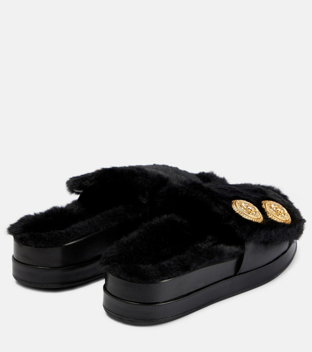 Balmain - Leather and faux fur sandals