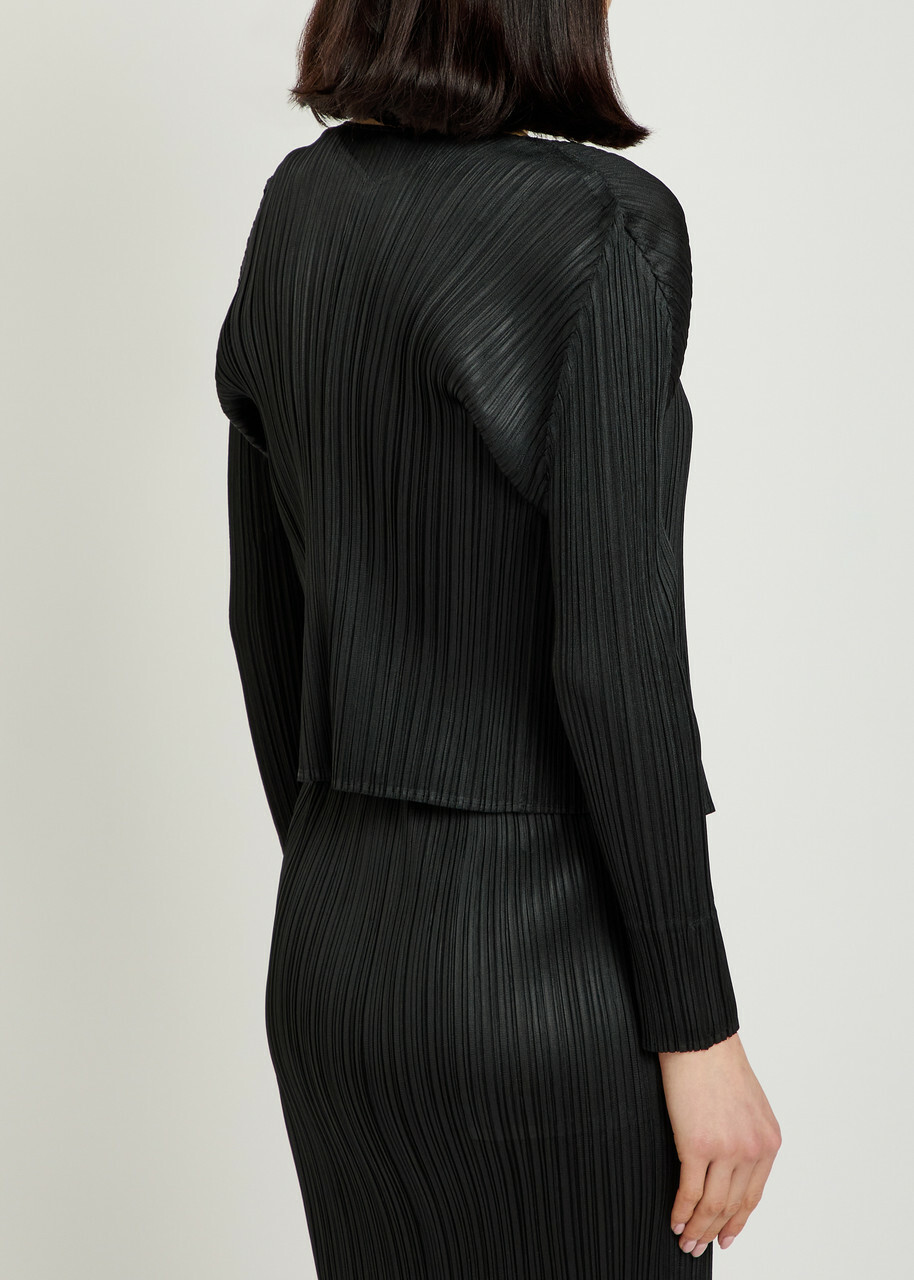 Pleats Please Issey Miyake Pleated Woven Cardigan Black