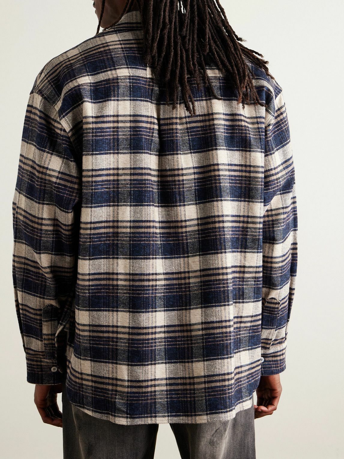 Rhude - Logo-Embroidered Checked Cotton-Flannel Shirt - Blue