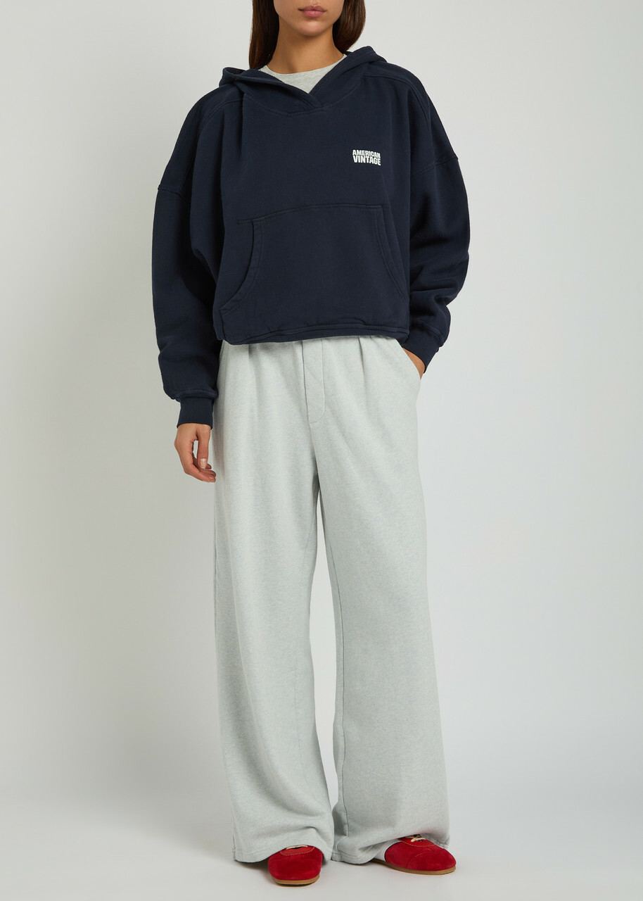American Vintage Plizzy Hooded Cotton Sweatshirt Navy
