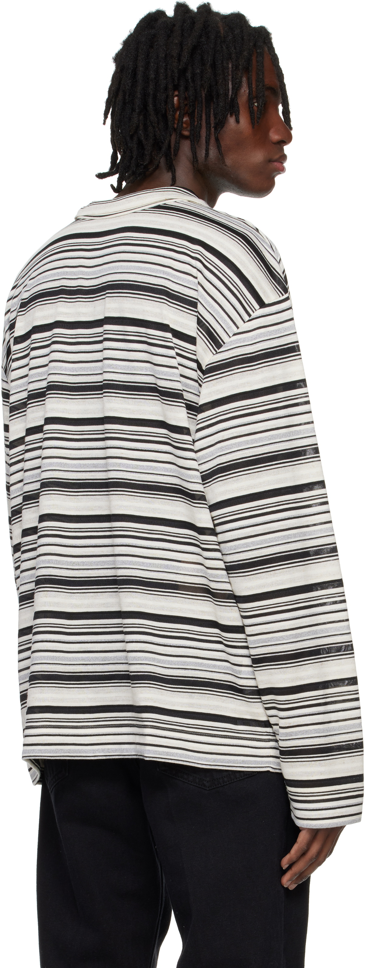 System Black High Neck Striped Polo