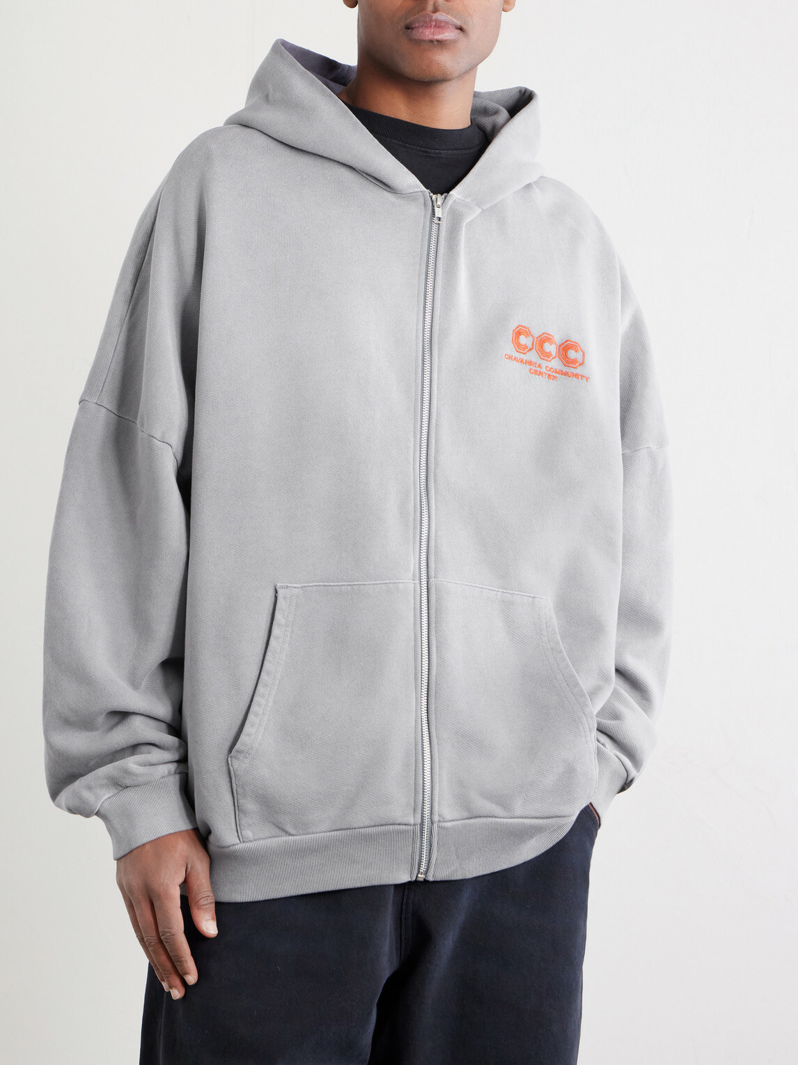 Willy Chavarria - Logo-Embroidered Cotton-Jersey Zip-Up Hoodie