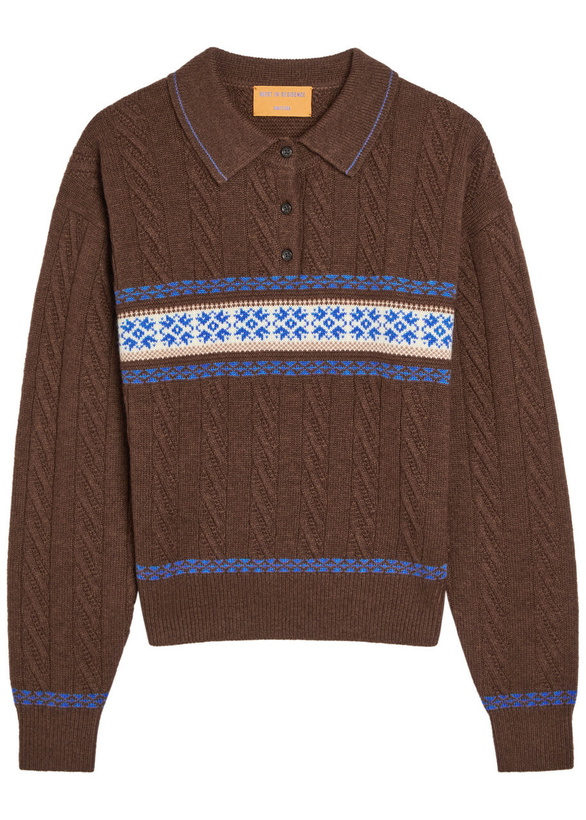 Photo: Guest In Residence Cable Collegiate Patterned Wool and Cashmere-blend Polo Shirt Brown