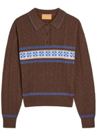 Guest In Residence Cable Collegiate Patterned Wool and Cashmere-blend Polo Shirt Brown