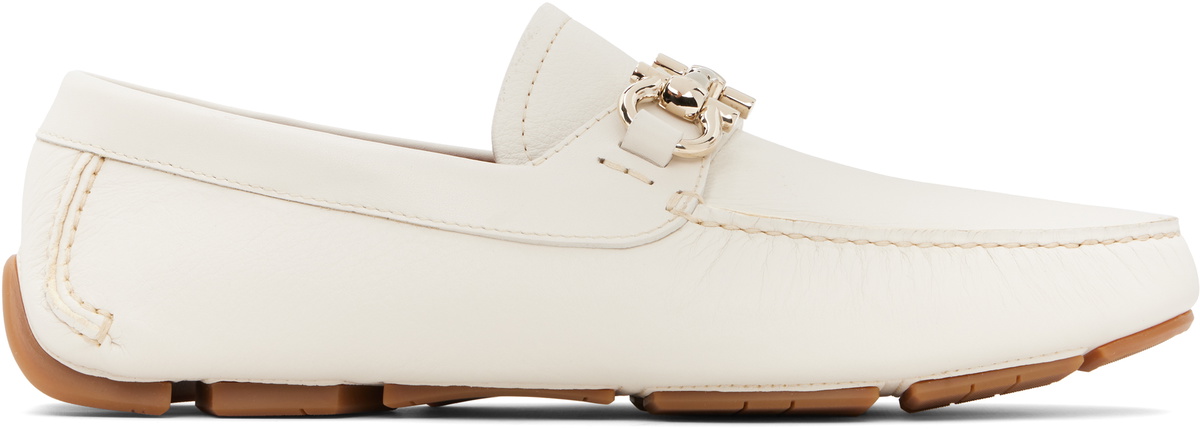 Ferragamo Off-White Gancini Ornament Driver Loafers Salvatore