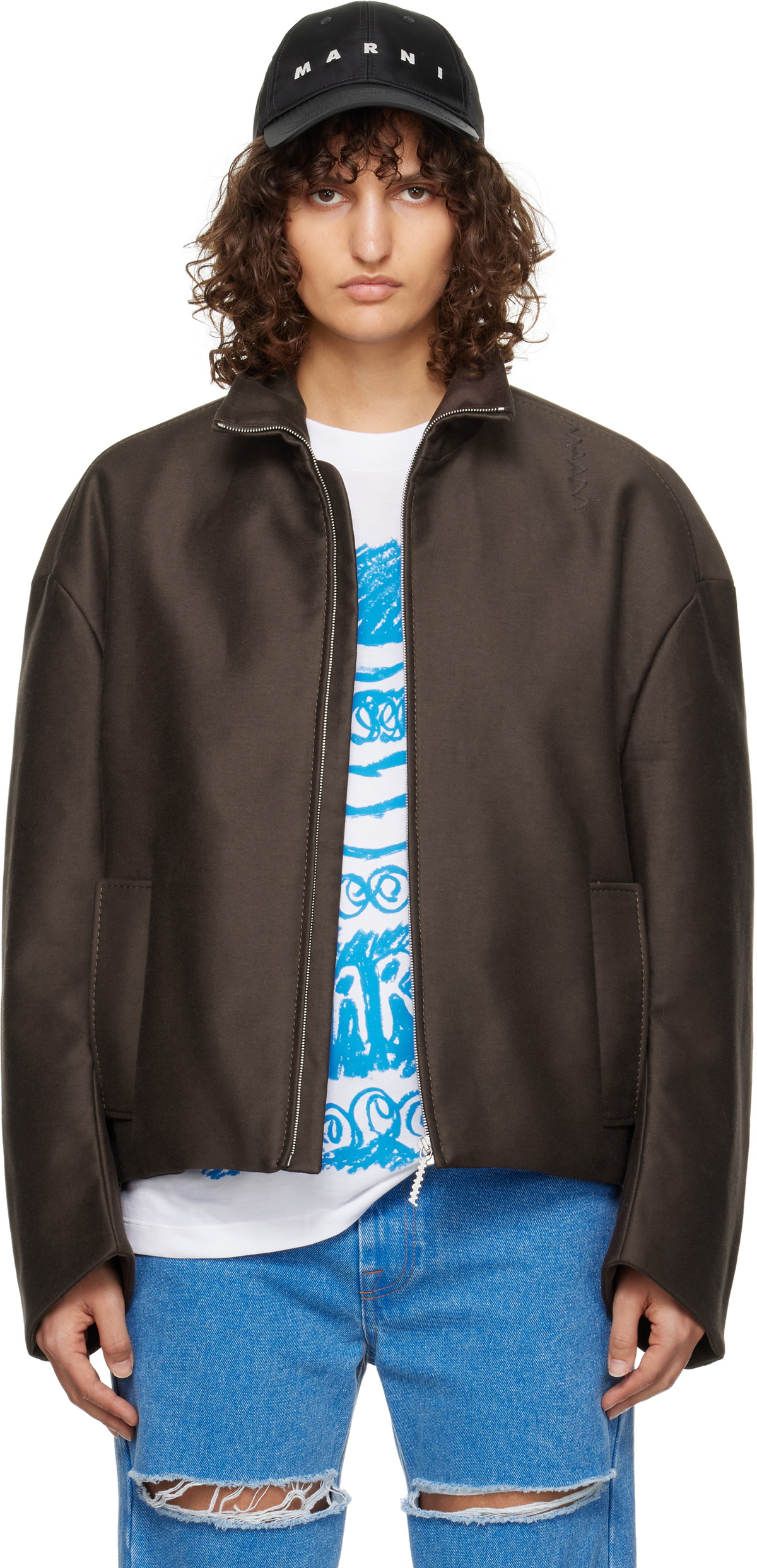 Marni Brown Cropped Cocoon Jacket Marni
