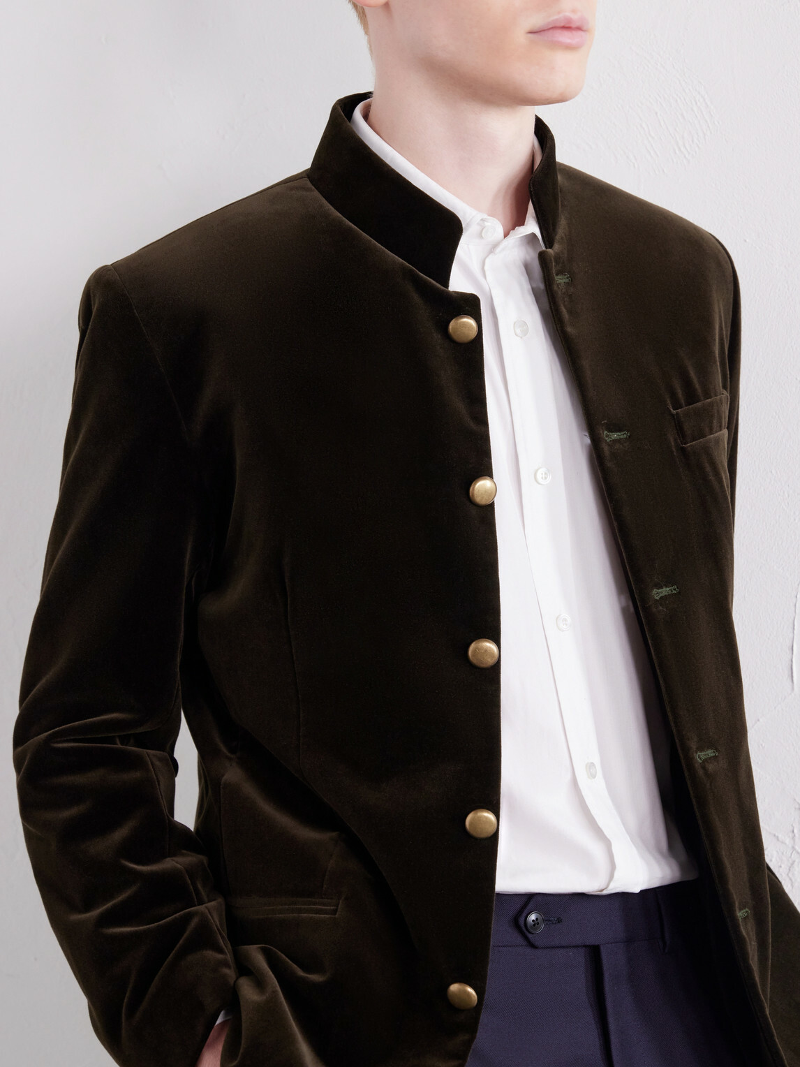 Favourbrook - Nehru Cotton-Velvet Blazer - Green