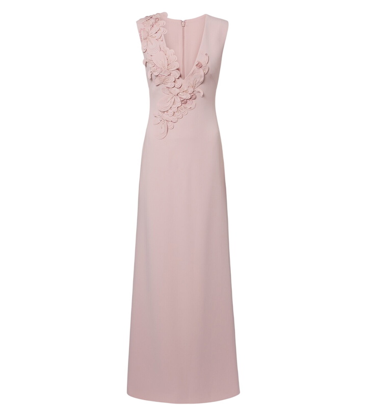 Photo: Costarellos Jevi embellished floral appliqué crepe gown