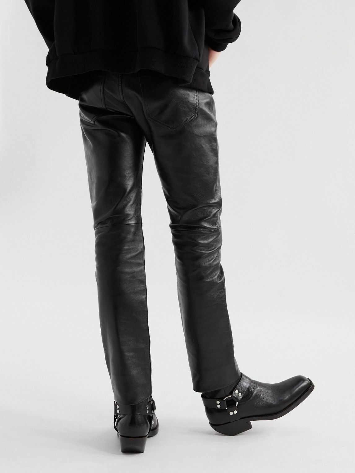 CELINE - Panelled Full-Grain Leather Trousers - Black